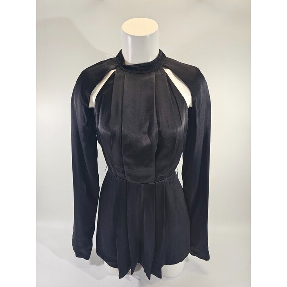 MDS Women's XS C/MEO Collective Can't Resist‎ Long Sleeve Romper Black Satin EUC - Picture 1 of 7